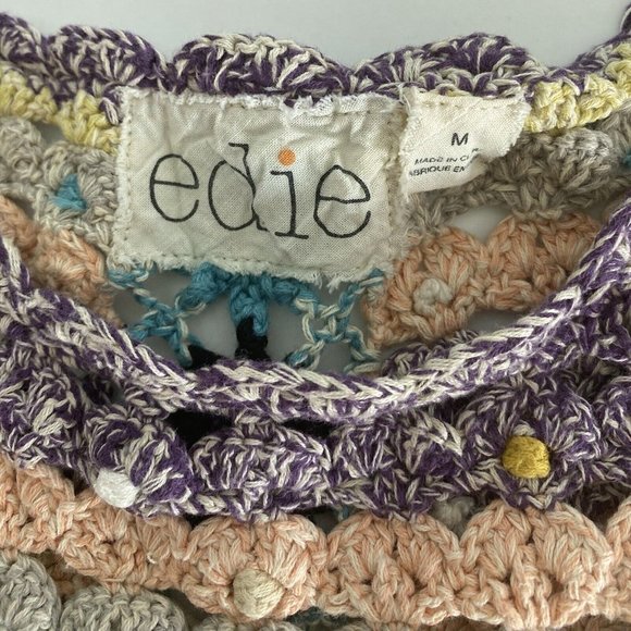 Anthropologie Edie Open Crochet Top Embellished Flower Sleeveless Sweater Knit M - Picture 8 of 10